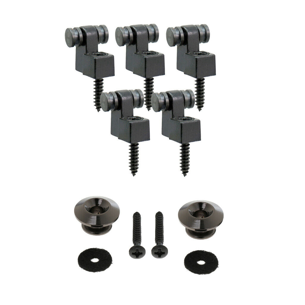 2 Set Guitar Strap Buttons Screws + 5Pcs Guide Retainer for Electric Guitar