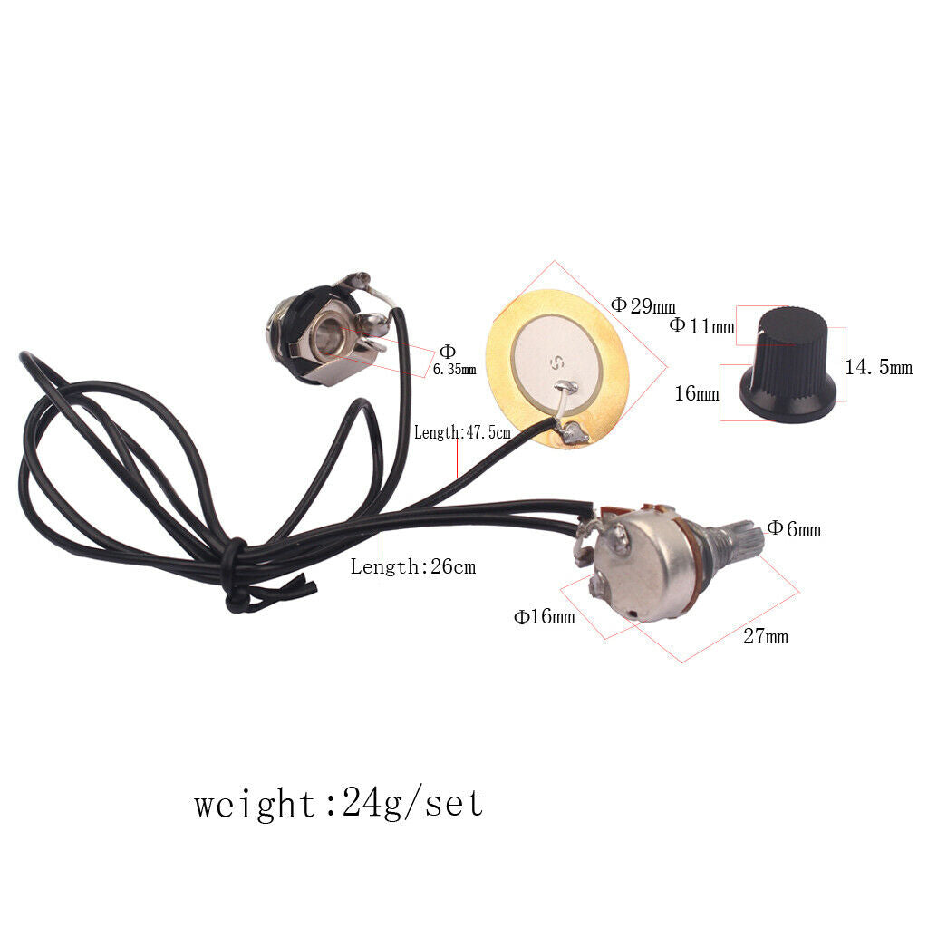 1 Set Piezo Pickup Wiring Kit Transducer Volume Knob for Instrument Parts