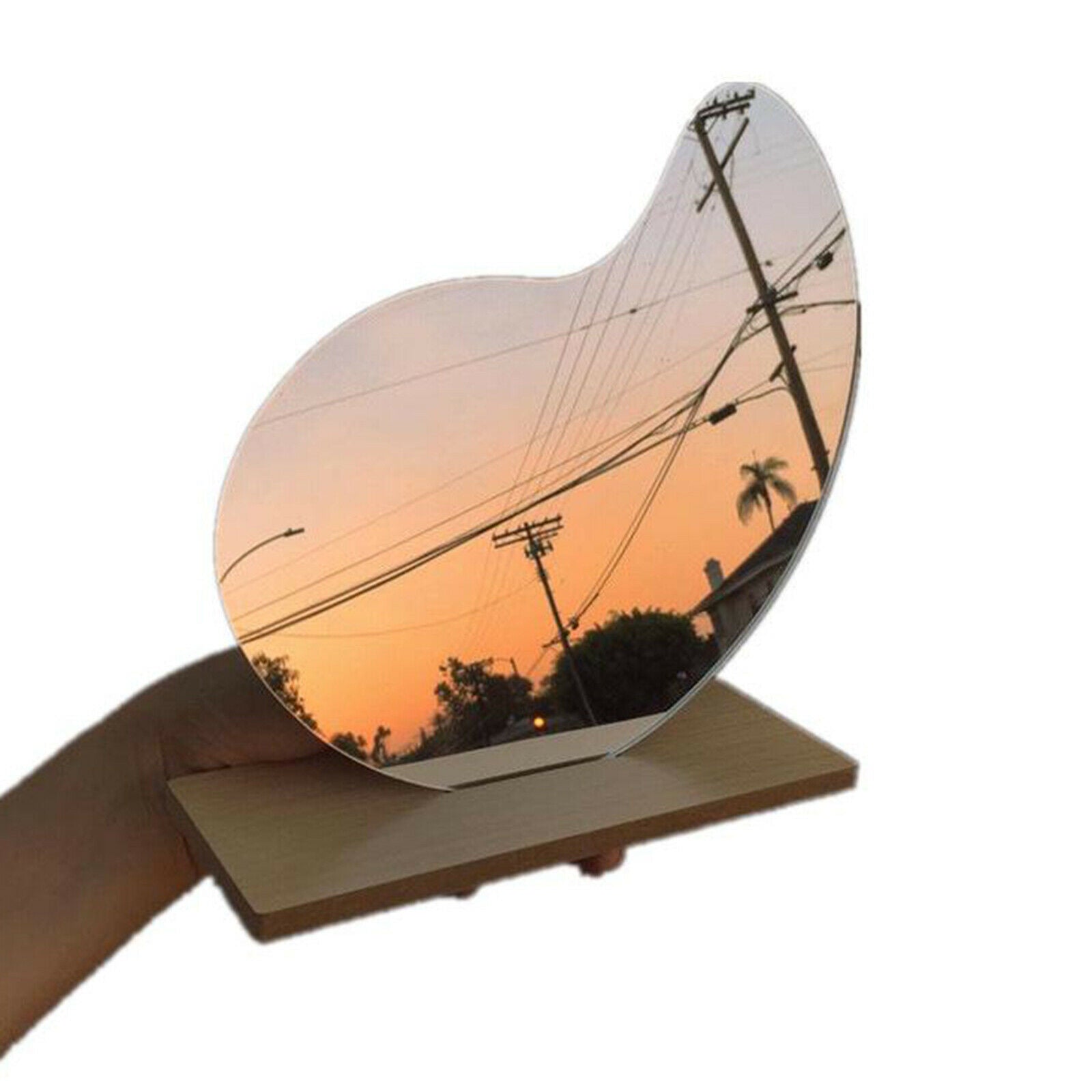 Acrylic Mirrors Irregular Cosmetic Makeup Mirror Wooden Base Decor 24x19cm