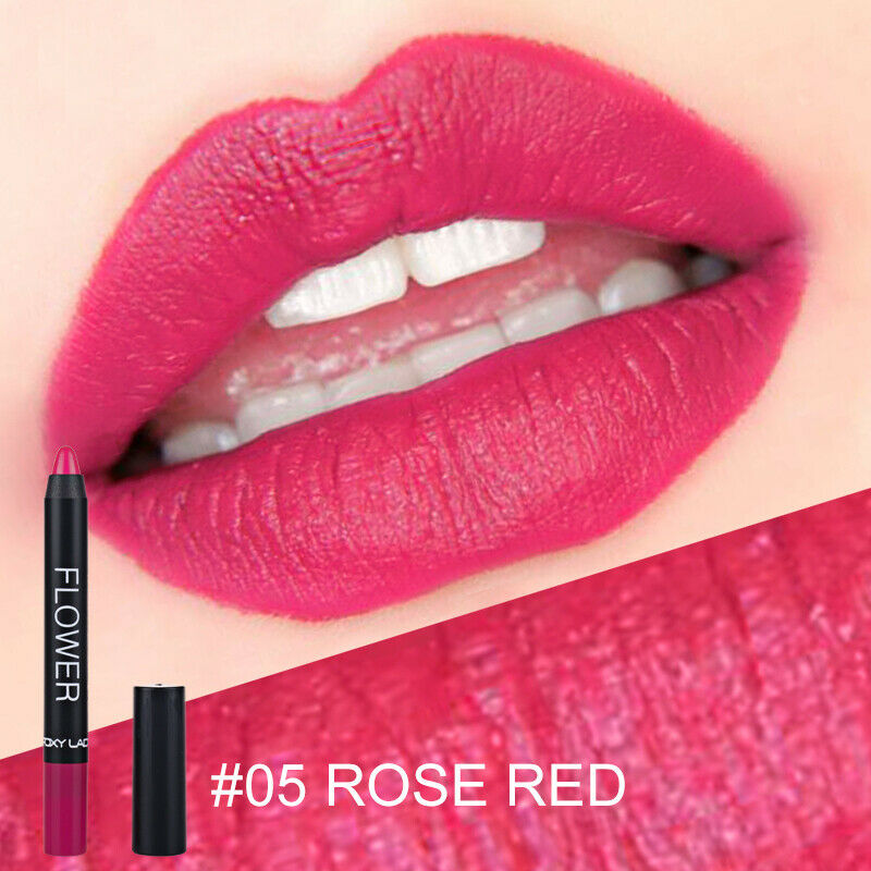 Waterproof Long Lasting Matte Lipstick Pencil Makeup Lip Gloss Pen Rose red
