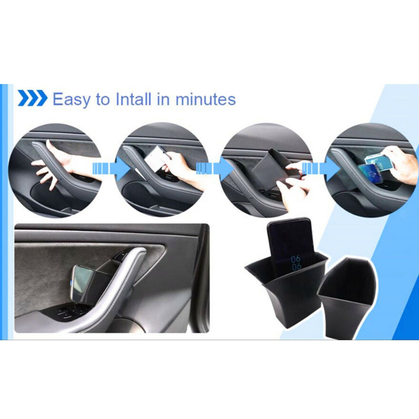 Set of 4 Car Side Door Storage Box for Tesla 2019 Armrest Kit Phone Parts