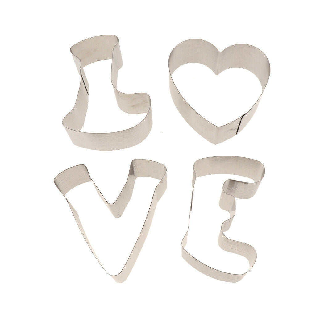 4pcs Cookie Biscuit Cutter DIY Stainless Steel Moulds Baking Tools LOVE