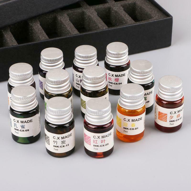12 Bottle 7ml Ink Set For Signature Glass Dip Sign Style Pen Fountain Pen Water