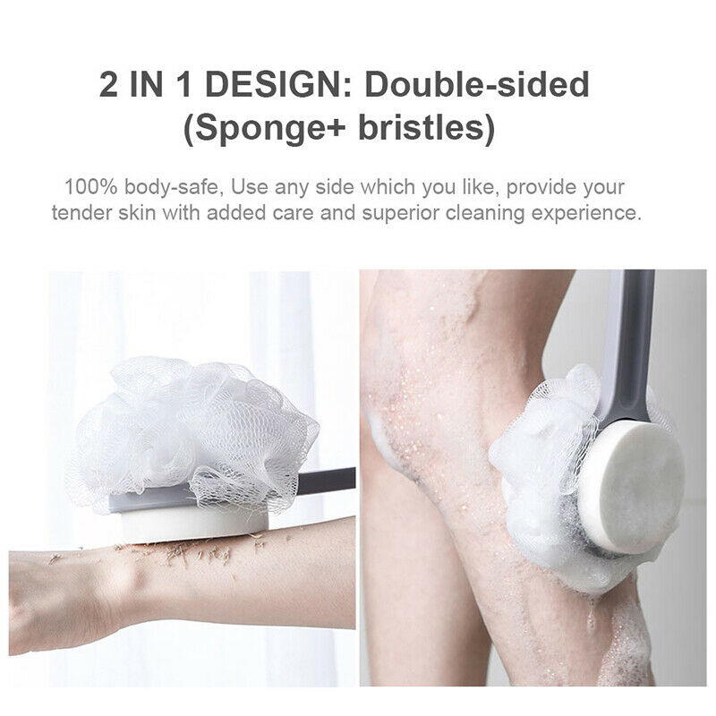 Sided Long Handle Body Shower Back Brush Skin Massage Scrubber Bath Spong.l8