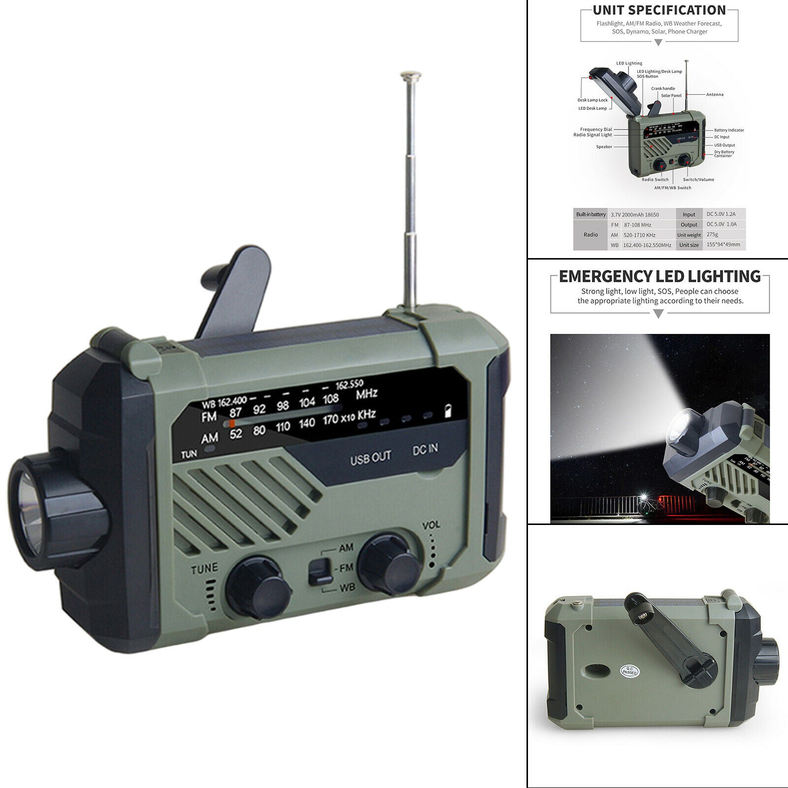 Emergency Weather Radio Portable Power Bank 2000mAh for Outdoor Survival