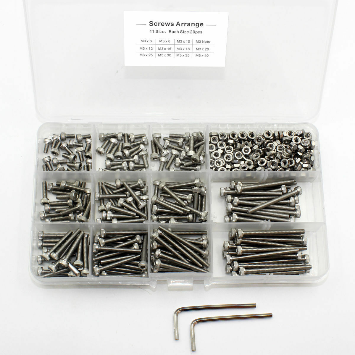 440PCs Stainless Steel Head Socket Hex Set Cap Screw Bolts Nuts Assorted Box Kit