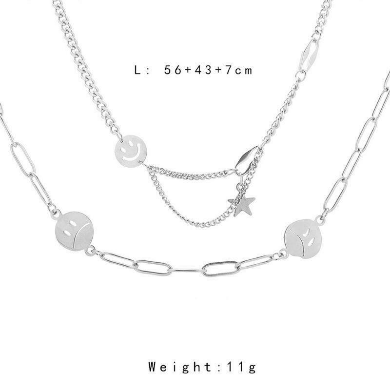 Titanium Steel Happy Smiley Crying Face Charm Pendant Necklace Kits Jewerly 2Pcs