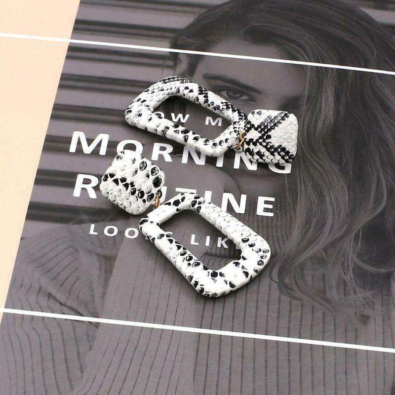 Women's Snakeskin Print Drop Dangle Earrings Geometric Leather Statement Jewelry