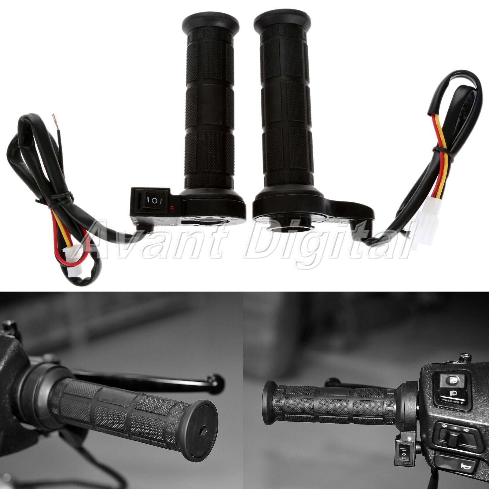 Black Motorcycle Handlebar Heating Electric Motorbike Hand Hot Grips w/ Plugs