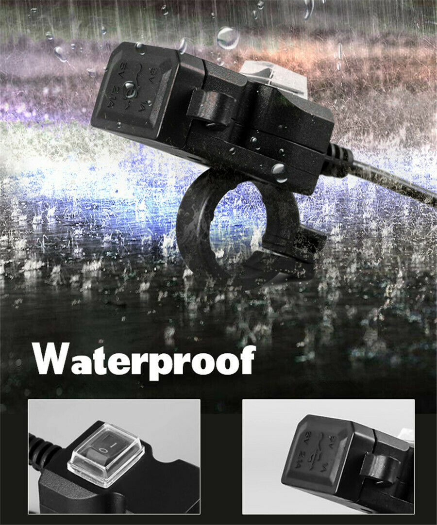 1x Motorcycle USB Charger with Mounting Accessories Synthetic Plastics 12V-24V