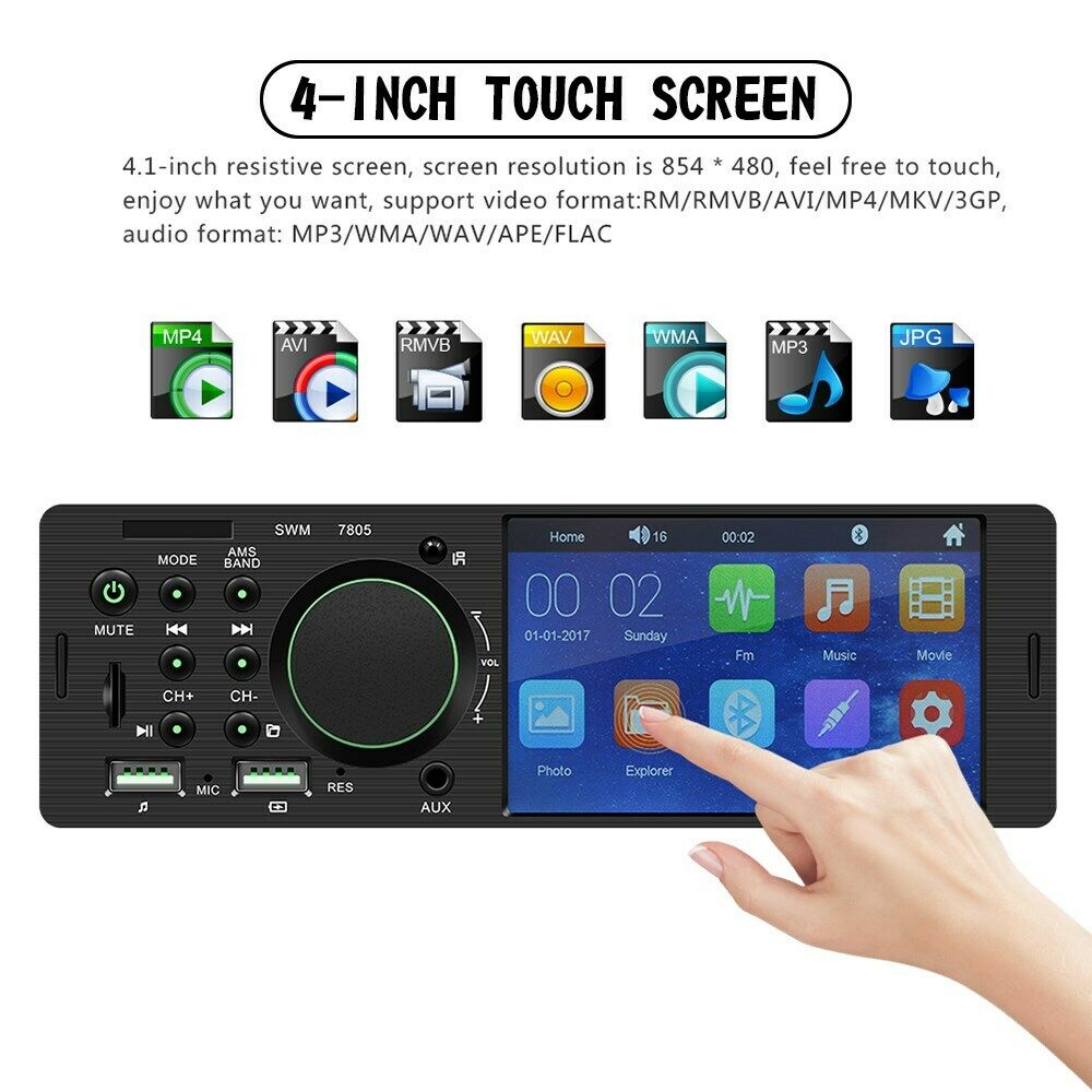 4.1" Car MP5 Player 1DIN Touch Screen Audio Video Bluetooth FM Radio + Carema P