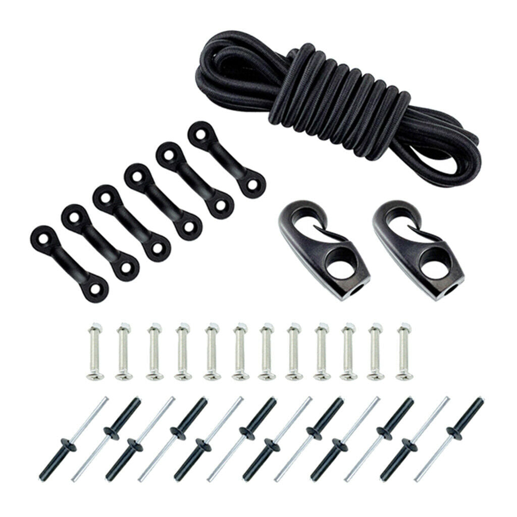 Kayak Boat Bungee Kit 8ft Cord 6 Nylon Padeyes 12 Screws 12 Rivets 2 Cord Ends