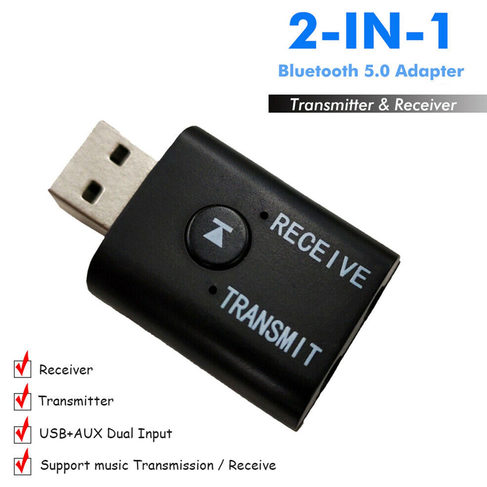 USB Bluetooth 5.0 Wireless Receiver/Transmitter AUX RCA 3.5mm Jack For TV PC Car