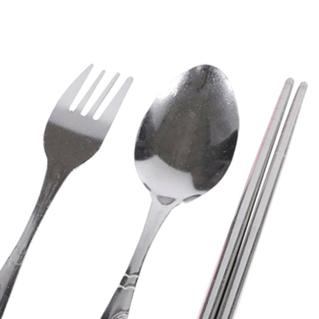 Reusable Stainless Steel Chopsticks Fork Spoon Set Travel Camping Portable
