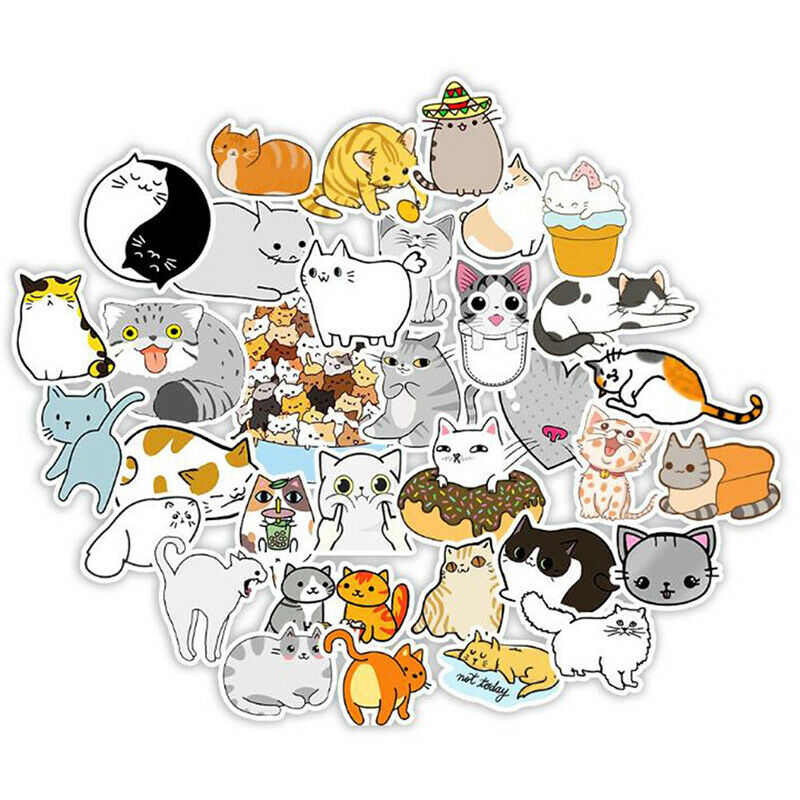 50Pcs Cute Cat Cartoon Stickers Laptop Phone Skateboard Car Suitcase Dec Fx