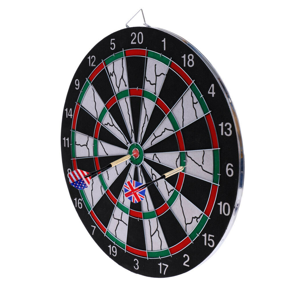 Durable 15" Two Side Printing Dart Board   + 6 Darts for Darts Game