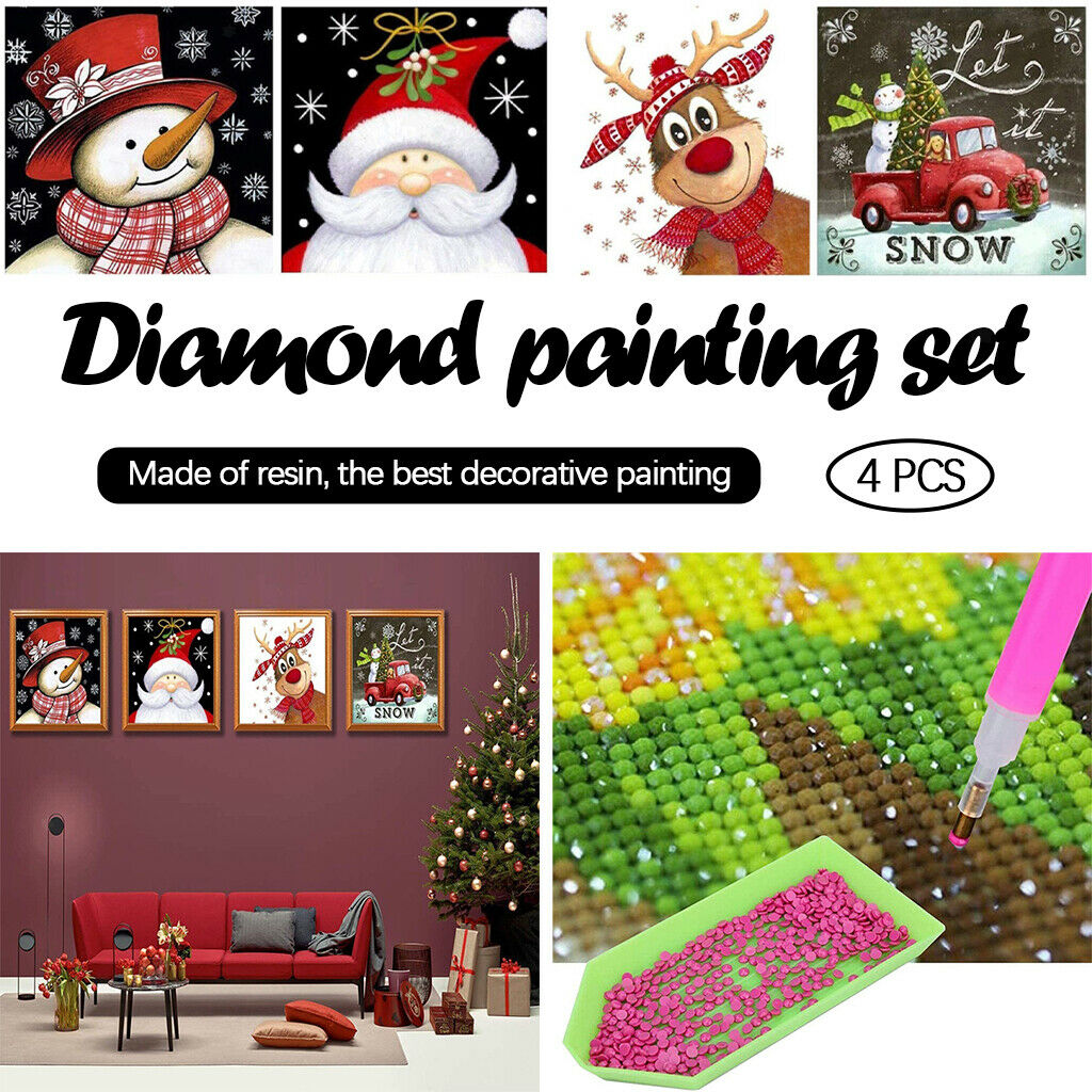4pcs Christmas DIY 5D Diamond Painting Kits Crafts Cross Stitch Arts Number