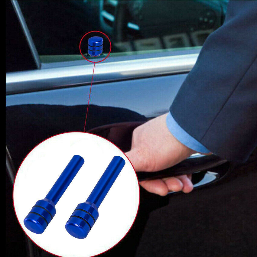 2pcs Universal Blue Car Interior Door Lock Knob Pull Pin Cover Aluminum New