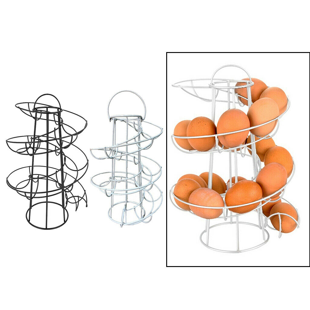 2x Spiral Egg Skelters Storage Roller Rack Keeper Up to 24 Eggs White Black