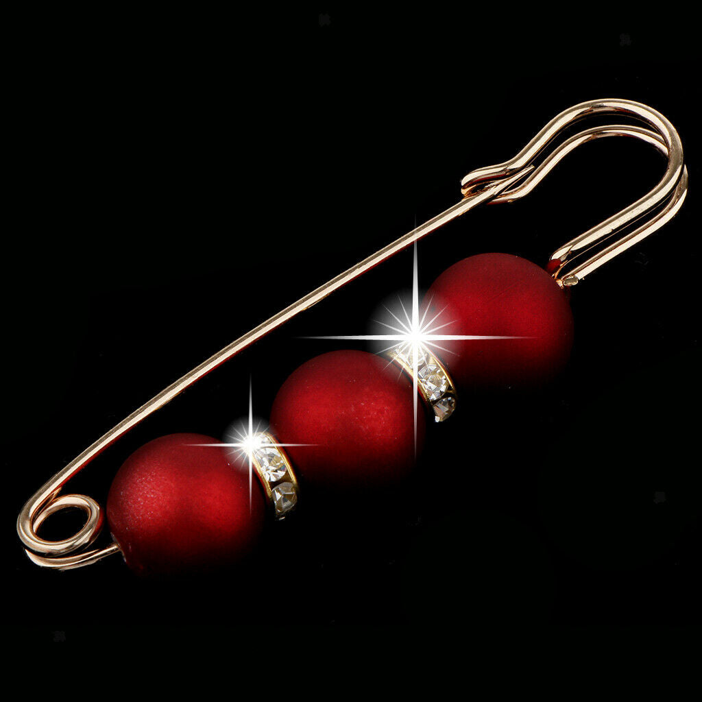 2 Pieces Lady Girls Pearls Rhinestone Spacer Beads Safety Pin Scarf Clip