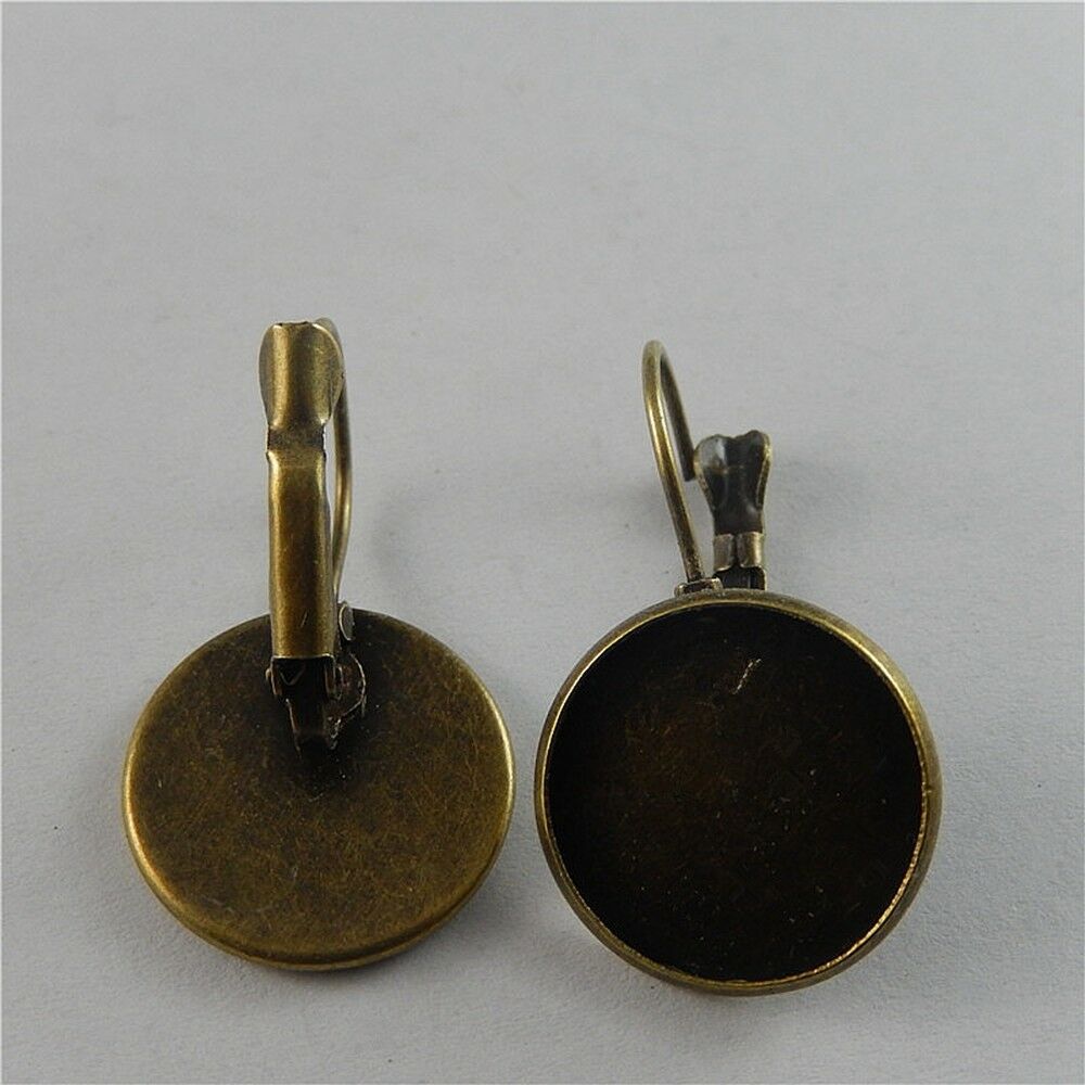 20 pcs Antiqued Bronze Round 18mm Blank Bezel Leverback Cup Earring Post Metal