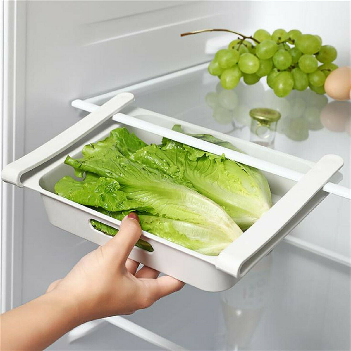 Storage Basket Rack Organizer Space Saver Shelf Fridge Holder Box Can Kitchen