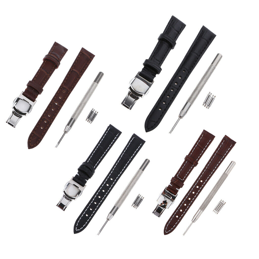 Watch Band Leather Replacement Belt Buckle Accessory Black with black line