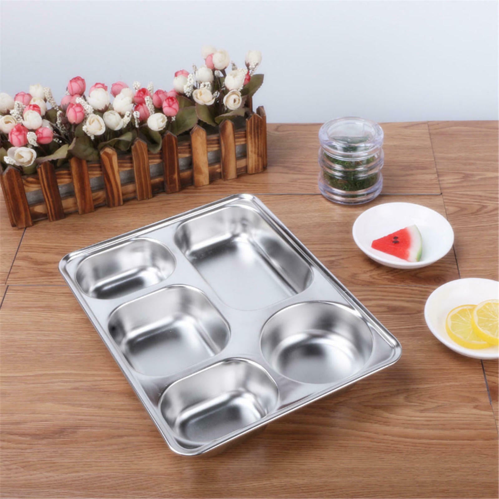 Stainless Steel Bento Food Storage Tray Lunch Box Container with Compartment Lid