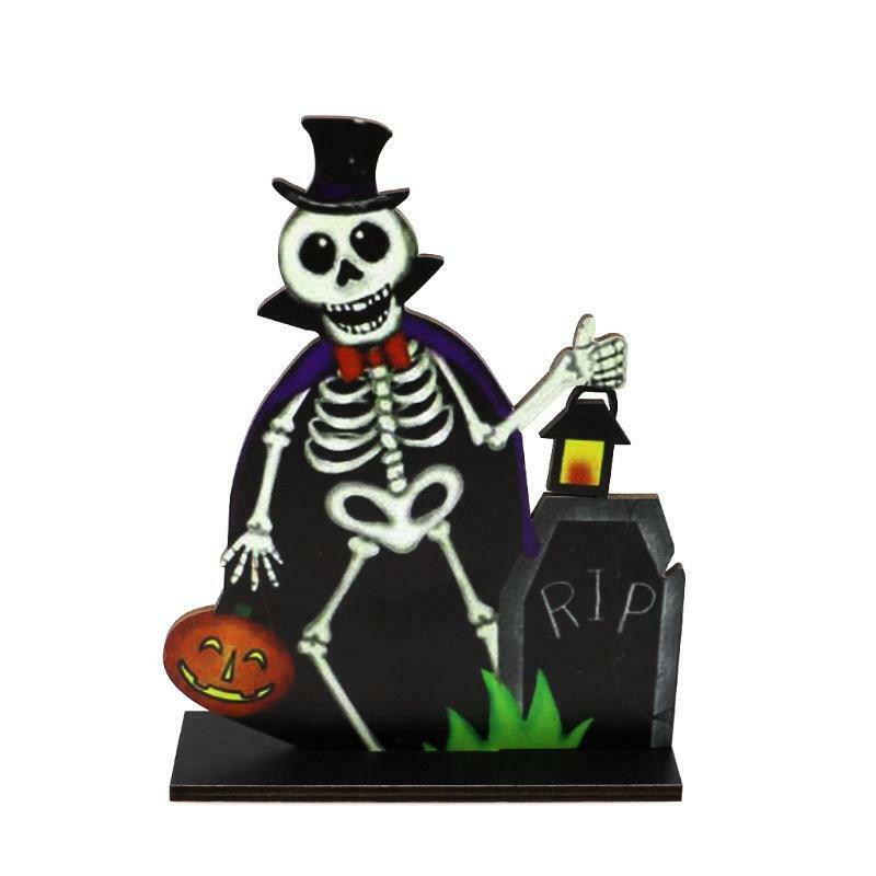Vampire Skeleton Wooden Sign Pumpkin Tombstone Halloween Table Topper Decoration