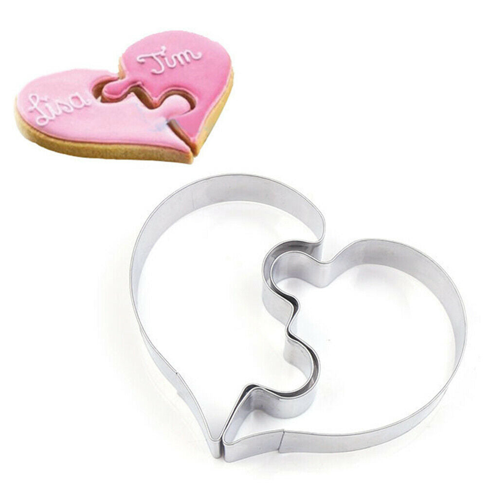 2× Heart Shape Stainless Steel Cookie Mould Fondant Cake Cutter Baking Gadget My