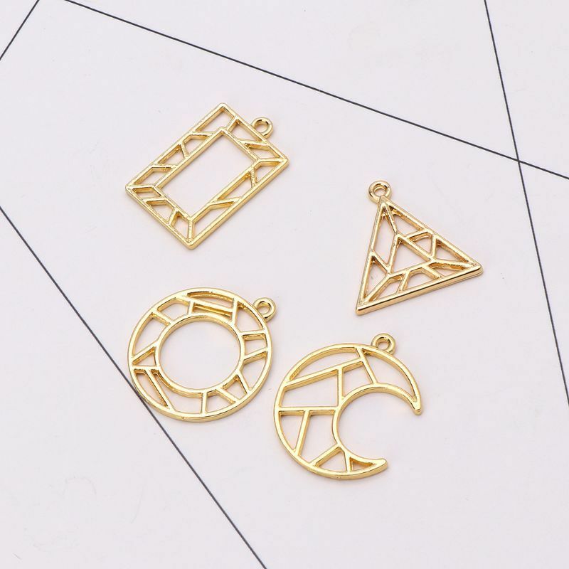 4Pc Geometric Shape Open BezelPressed Flower Blank Frame Hollow Pendant  Charm