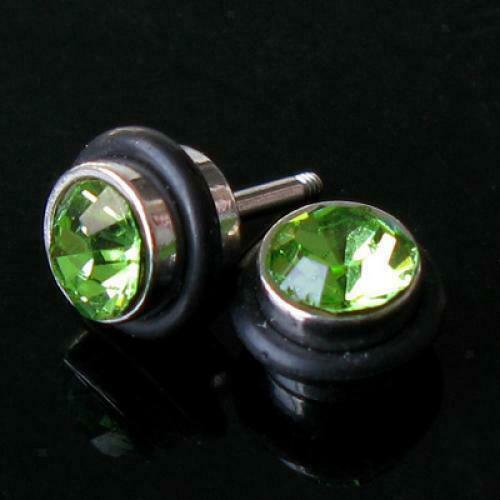 1 Pair Stainless Steel Mens Earrings Ear Stud w/ Green Crystal Christmas Gift