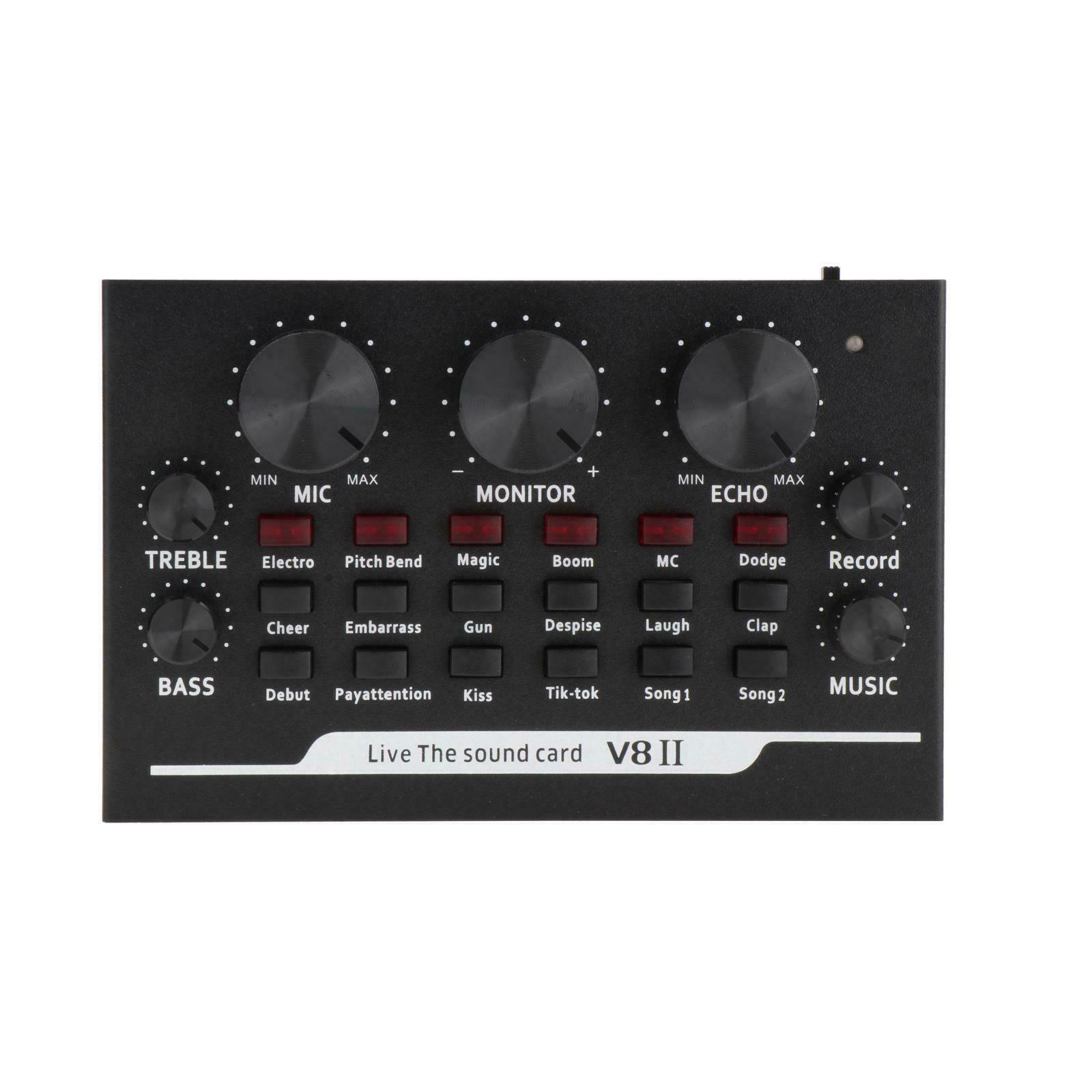V8II USB Live Sound Card BT Audio Mixer for Laptop Headset Live Recording
