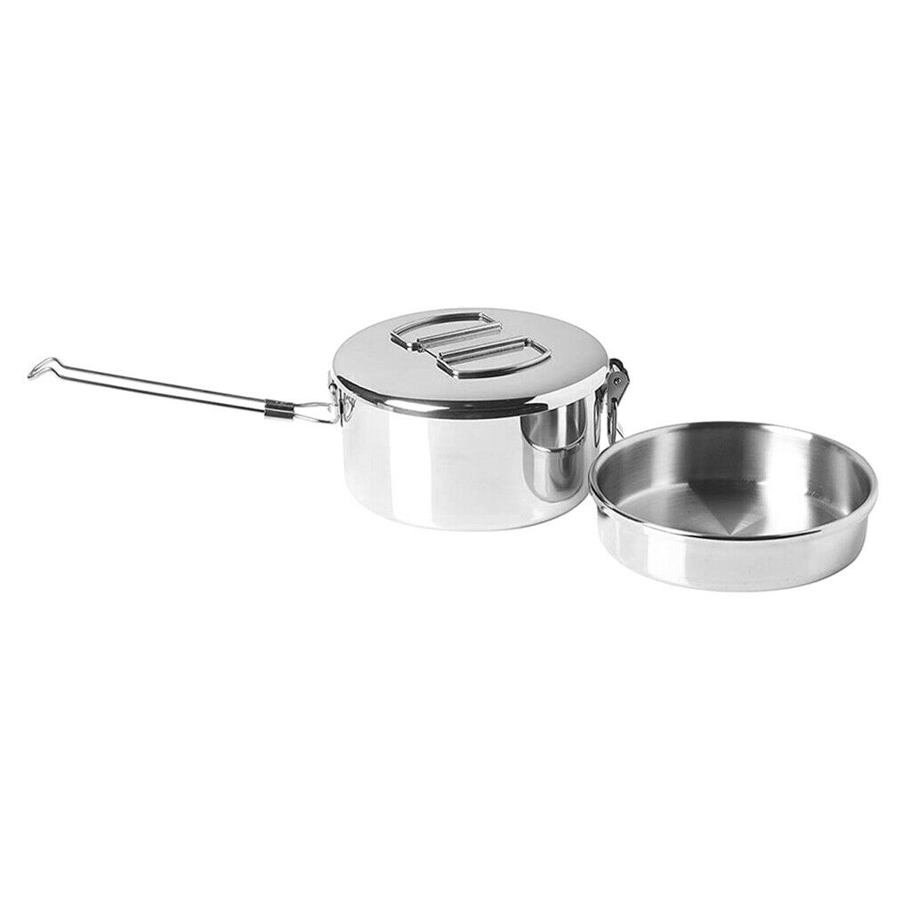 2-Layers Portable Tableware Stainless Steel Lunch Box Bento &Long Handle