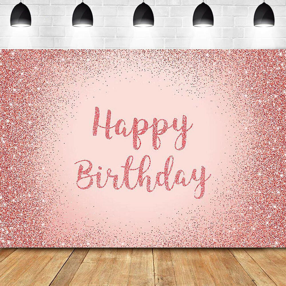Pink Happy Birthday Party Backdrop Rose Glitter Dot Photo Background Banner Prop
