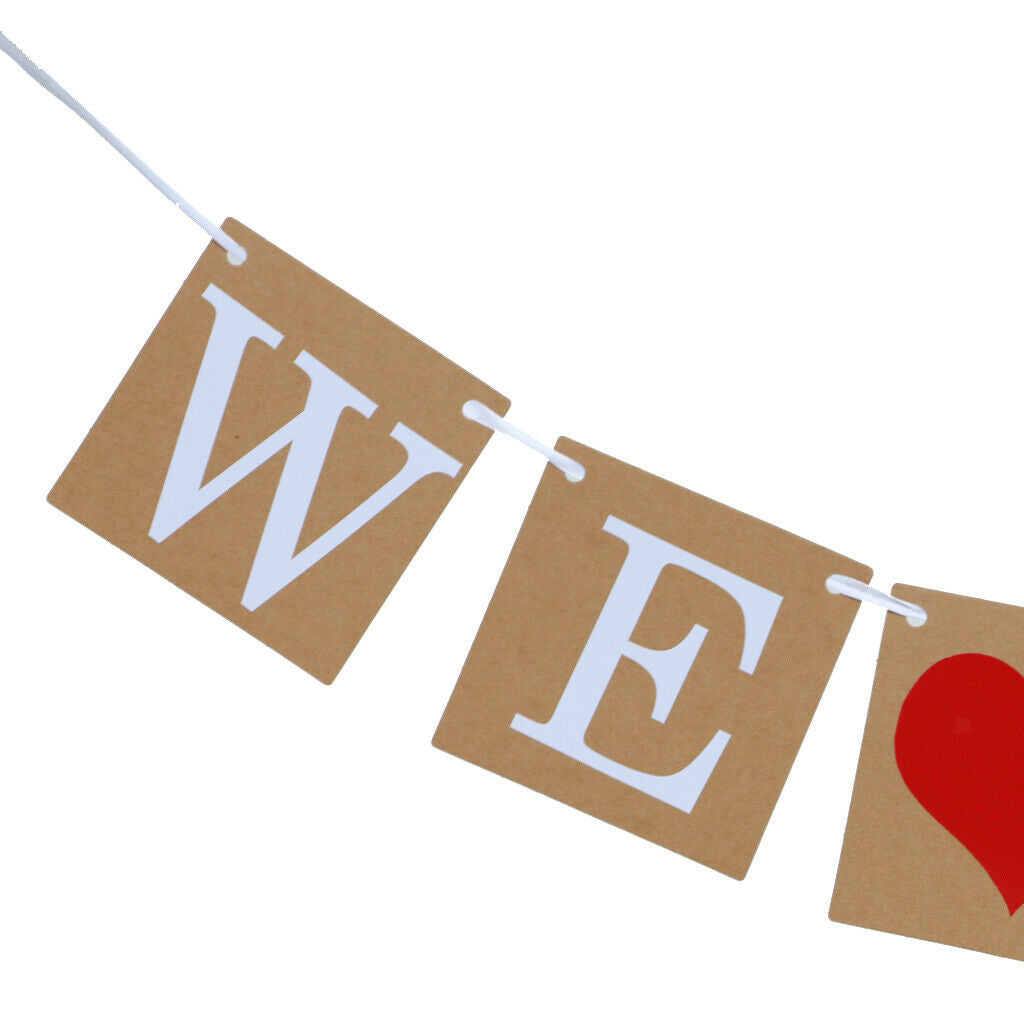 Mothers Day Banner Kraft Paper Heart WE LOVE MOM Bunting Home Hanging Decor