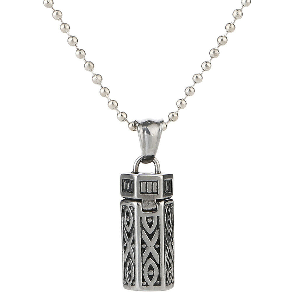 Stainless Steel Hexagon Pillar Pendant Women Man Necklace Ash Urn