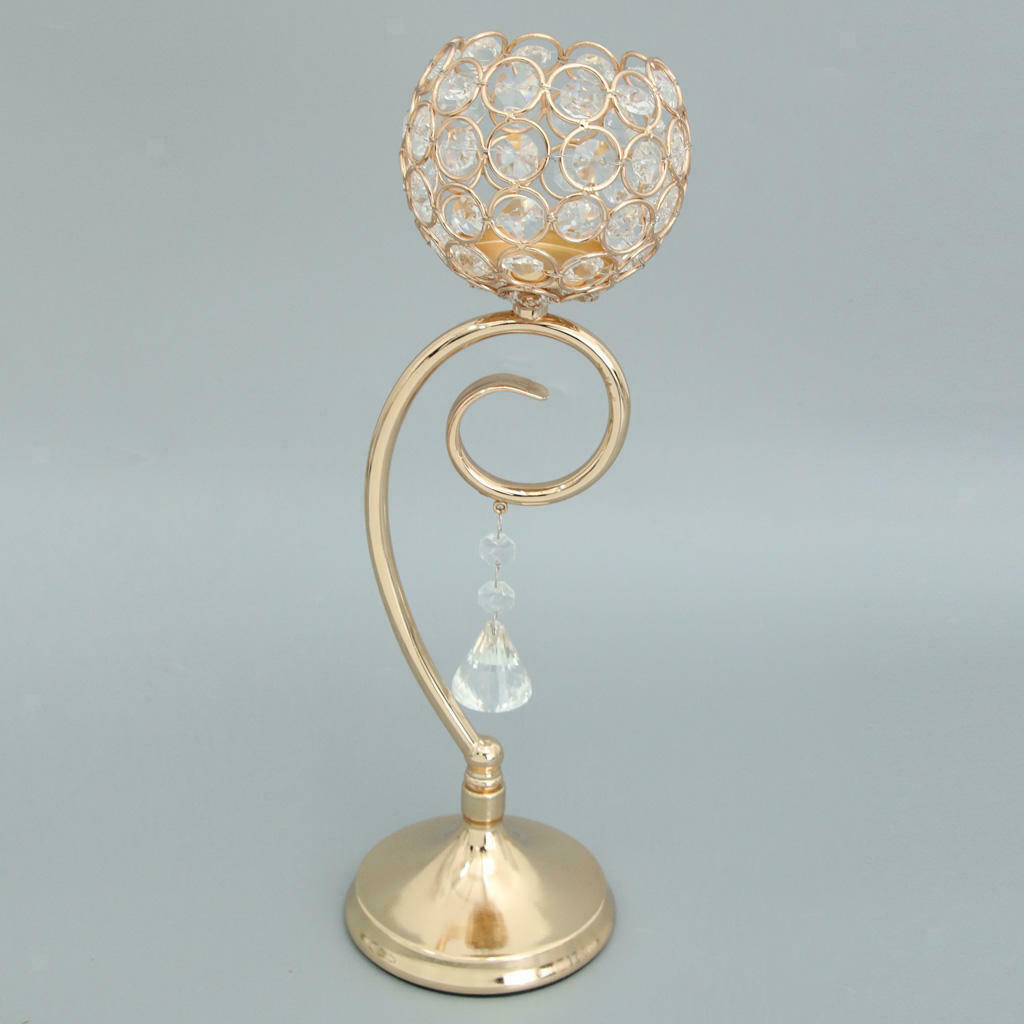 Golden Globe Pillar Crystal Bling Candle Tea Light Holder Wedding Decor 35cm