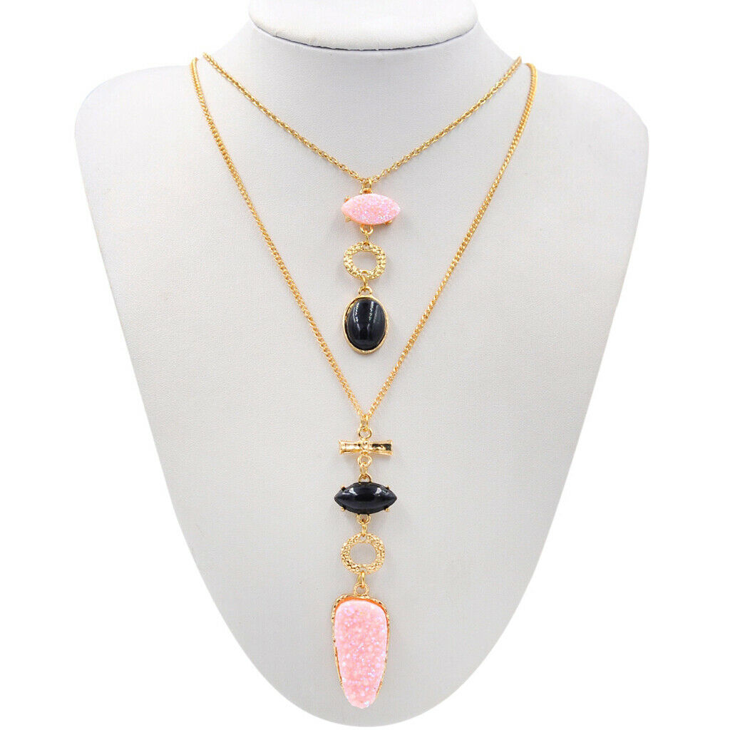 Multi Layers Geometric Sweater Chain Necklace Chunky Cuban Link Golden Chain