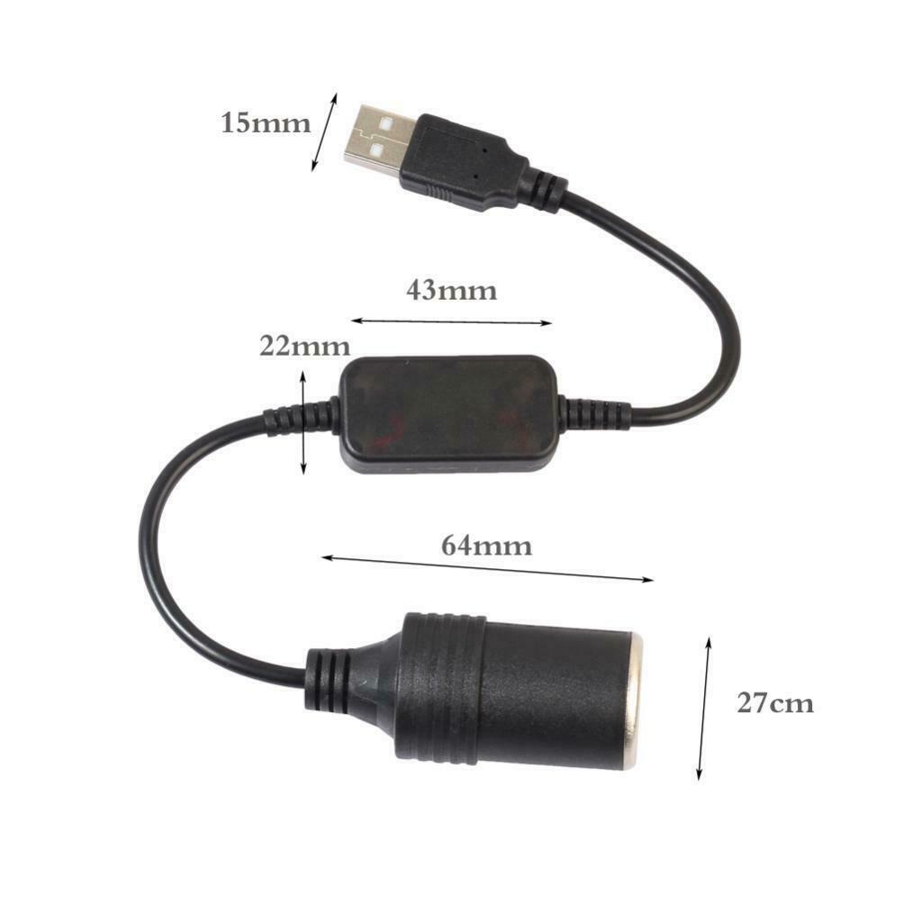 Car 300mm 5V 2A USB to 12V 1A Female Cig Lighter Socket Converter Power
