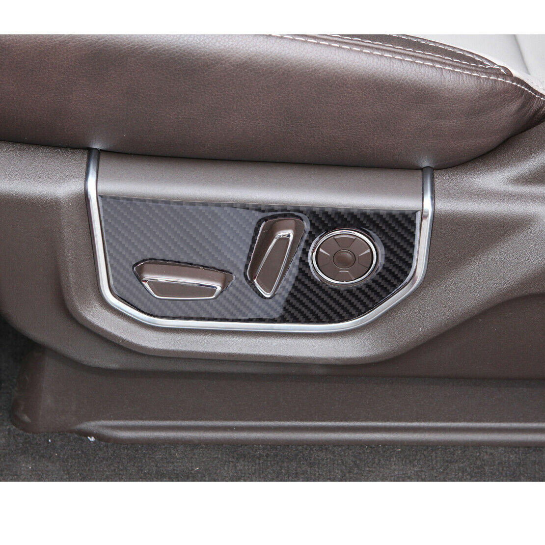 2pcs Carbon Fiber Seat Adjustment Button Panel Trim Fit for Ford F150 2015-2020