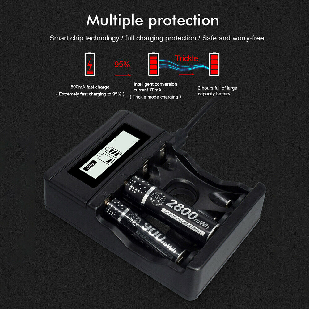 4 Slot Battery Charger for 1.5V AA/AAA 3.7V Li-ion Rechargeable Batteries LCD