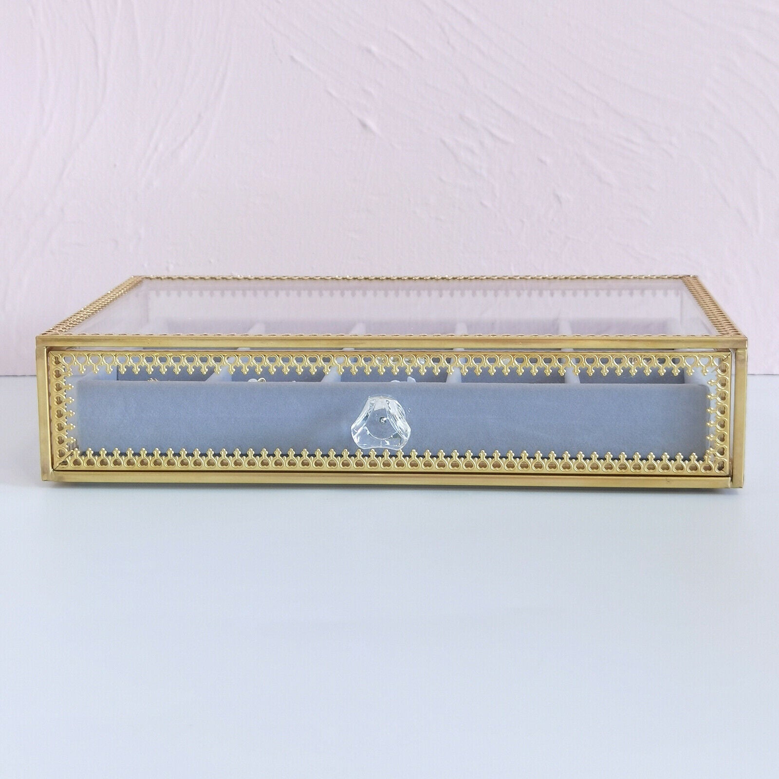 Glass Jewelry Box Organizer w/ Lids Necklace Display Storage Rings Holder