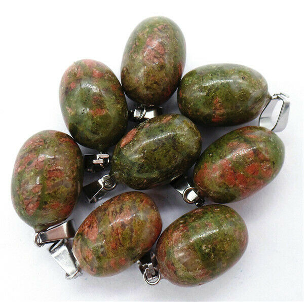 100Pcs 20x12mm Wholesale Natural Green Unakite Jasper Oval Pendant Bead HH8245