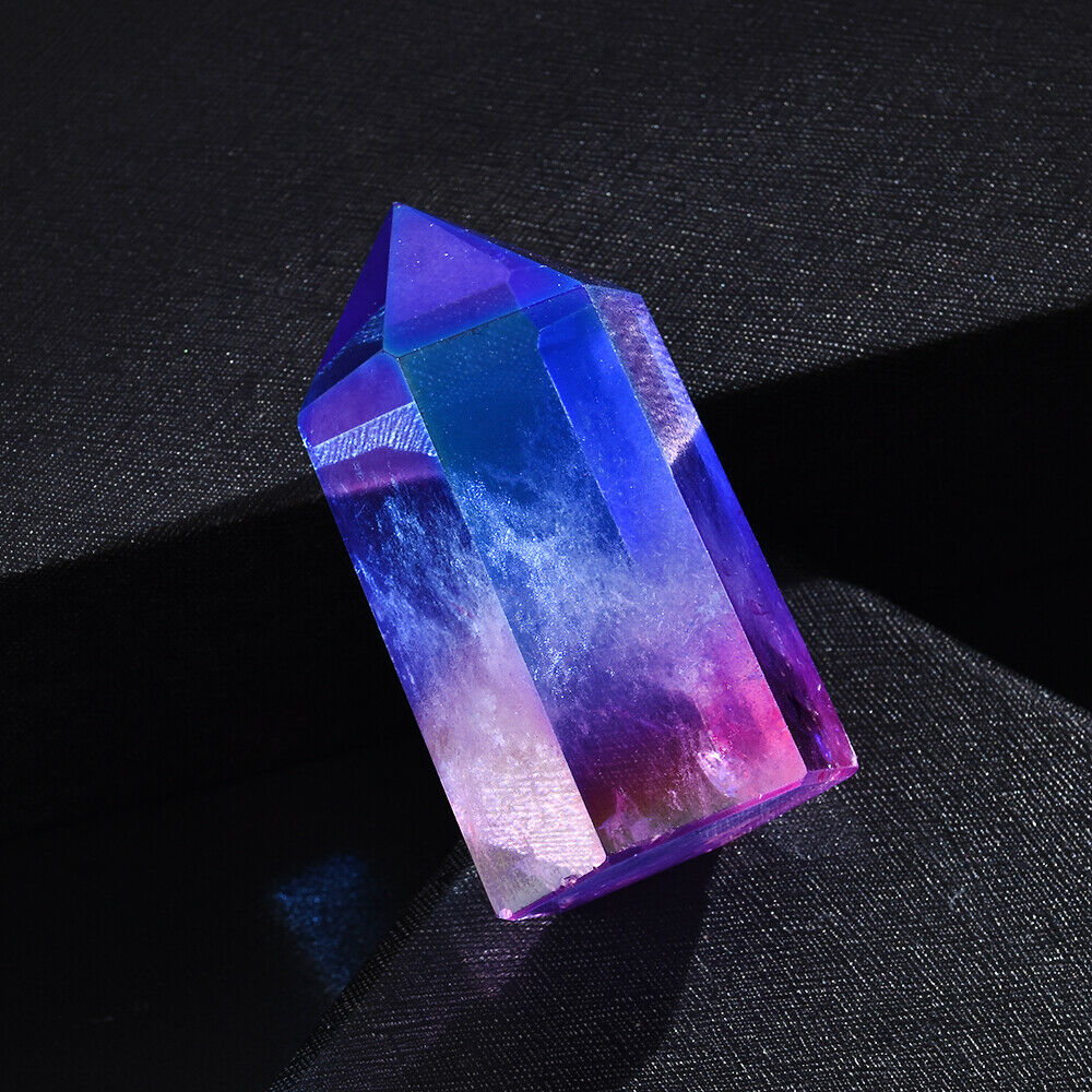 TOPï¼Natural Titanium Rainbow Quartz Obelisk Wand Crystal Tower Point Healing USA