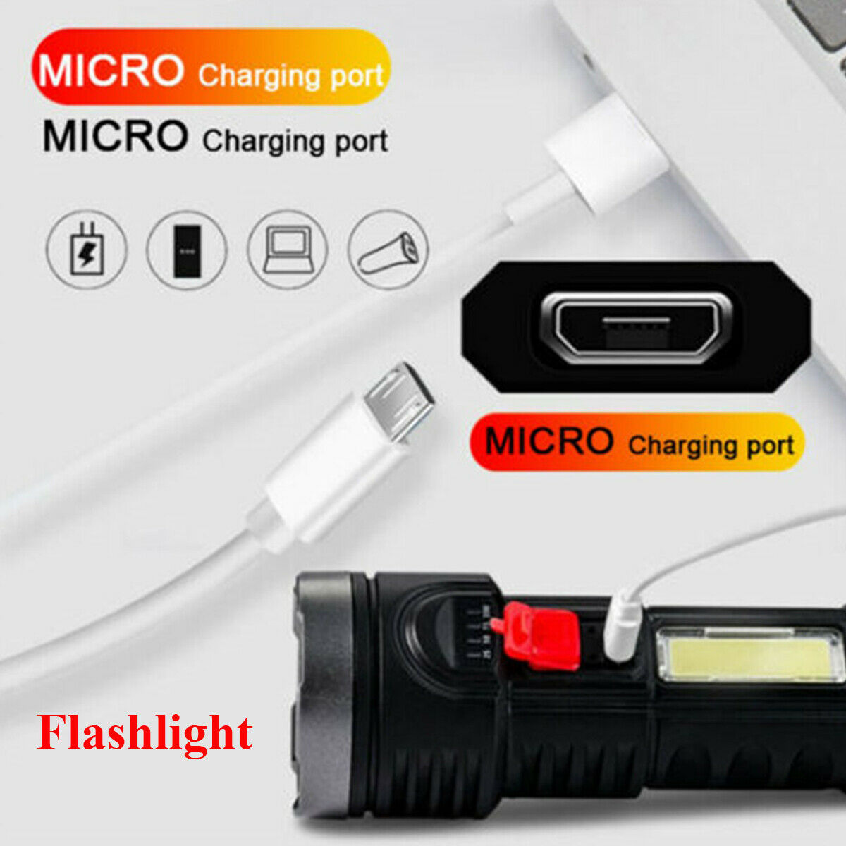 1 × Micro USB Charging Port And Battery Aluminum Reflector Portable Flashlight