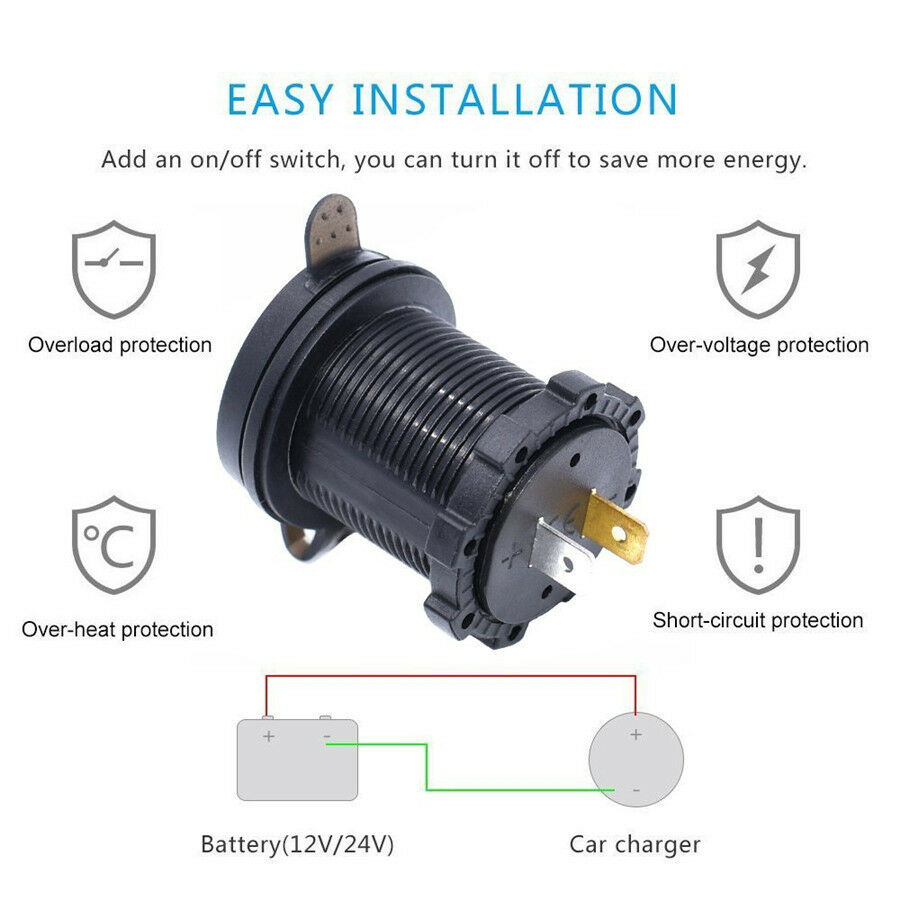 4.2A Dual USB Charger Socket with Green LED Digital Voltmeter & Cable Waterproof