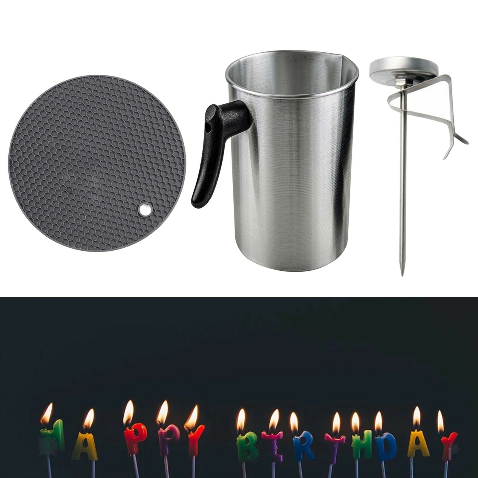 3 Liters Candle Melting Pot Holder Set with Thermometer Thick Aluminium