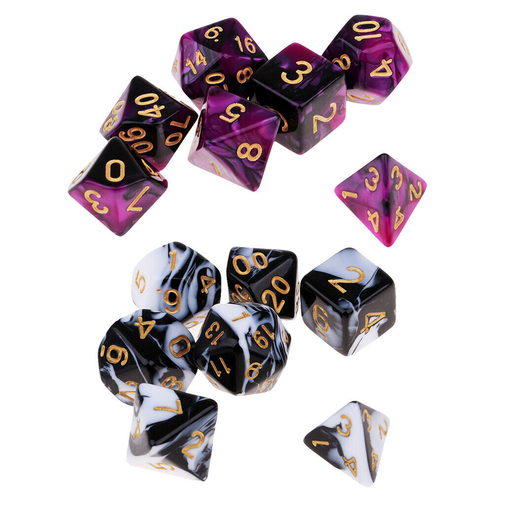 Pack of 7 Two Color Polyhedral Dice Die D4 D6 D8 D10 D12 D20 for DND Game