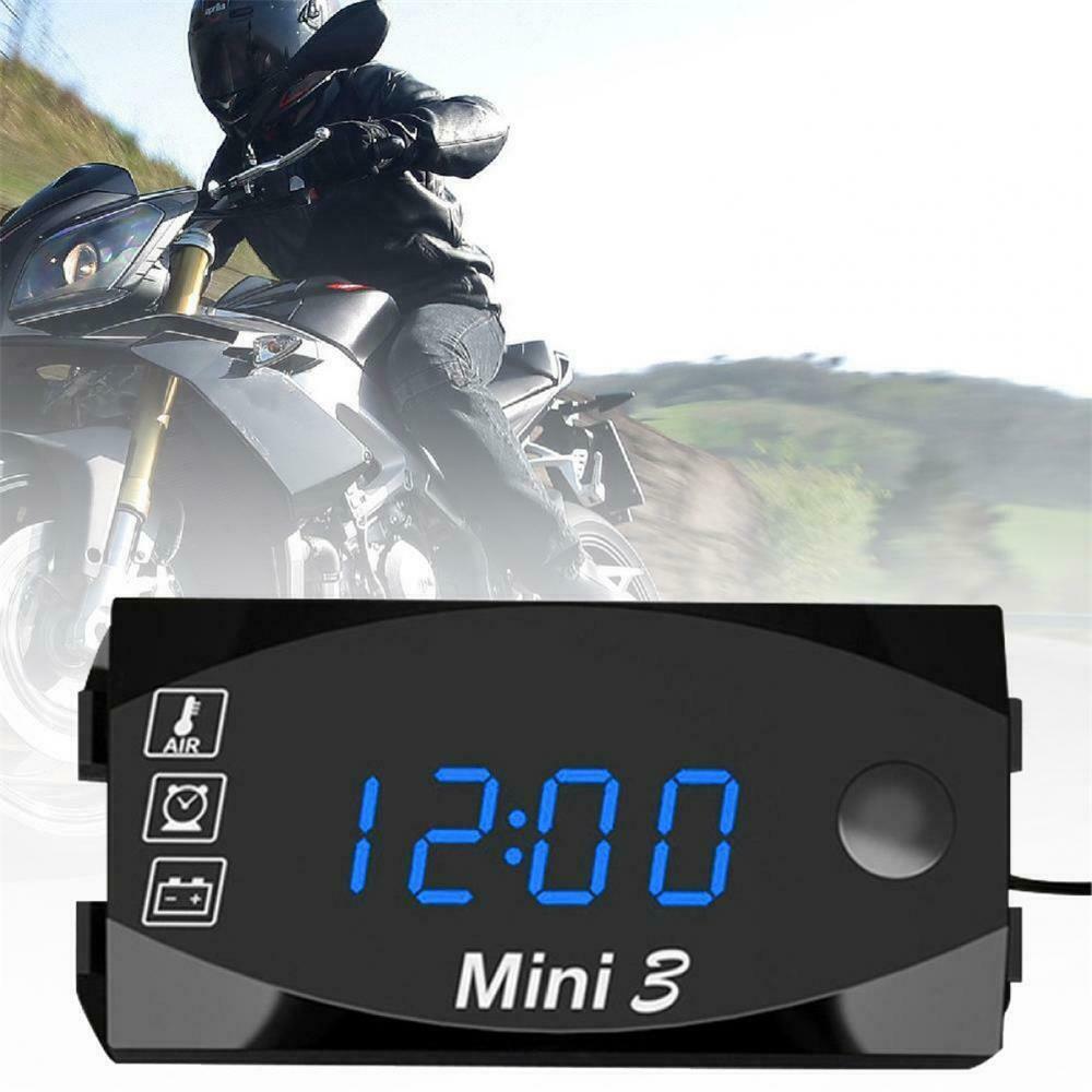 3-in-1 Motorcycle Clock VoltageThermometer &Voltmeter LED Display DC 6V-30V IP67